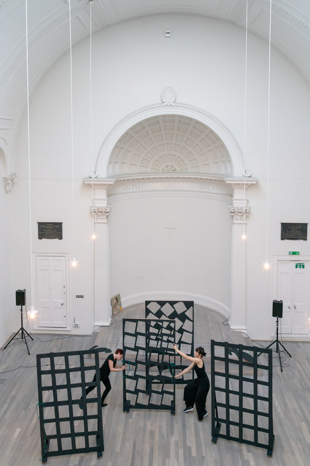 Melissa Gordon, 2018, performance “Collision" with Rita Pulga and Julieta Kigelmann, The Swiss Church in London. Photograph by Sam Nightingale